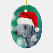 Bedlington Terrier Dog Red Santa Hat Kerstmis Keramisch Ornament (Voorkant)