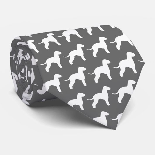 Bedlington Terrier Dog Silhouettes Grey and White Stropdas