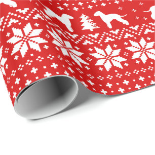 Bedlington Terrier Dog Silhouettes Kerstmis Cadeaupapier