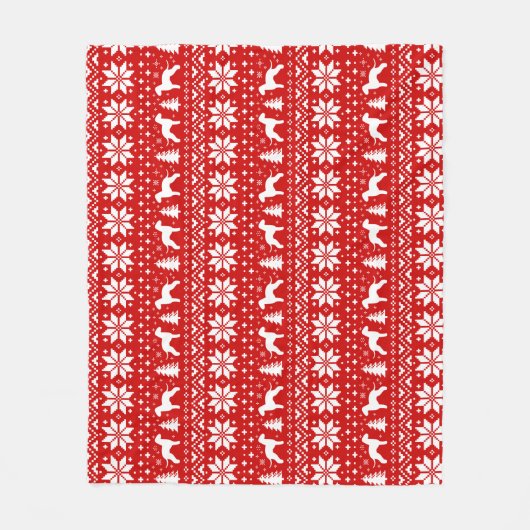 Bedlington Terrier Dog Silhouettes Kerstrood Fleece Deken (Voorkant)