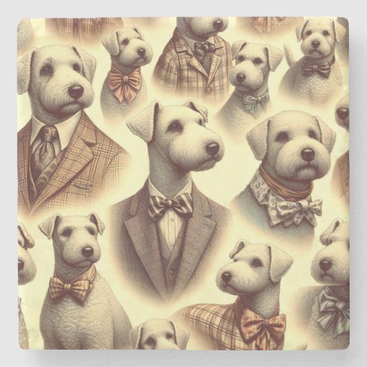 Bedlington Terrier Illustratie Stenen Onderzetter (Voorkant)