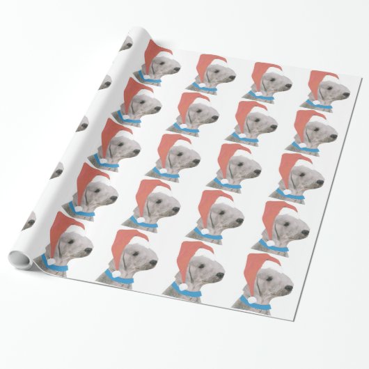 Bedlington Terrier in Santa Hat Wrapping Paper Cadeaupapier (Uitgerold)