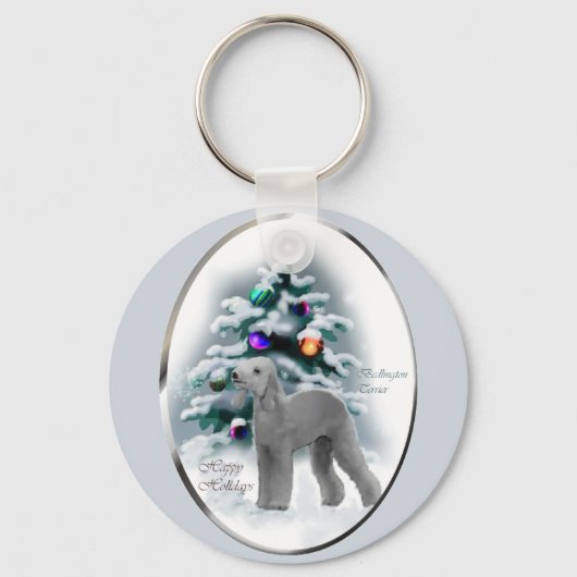 Bedlington Terrier-kerstcadeaus Sleutelhanger (Voorkant)