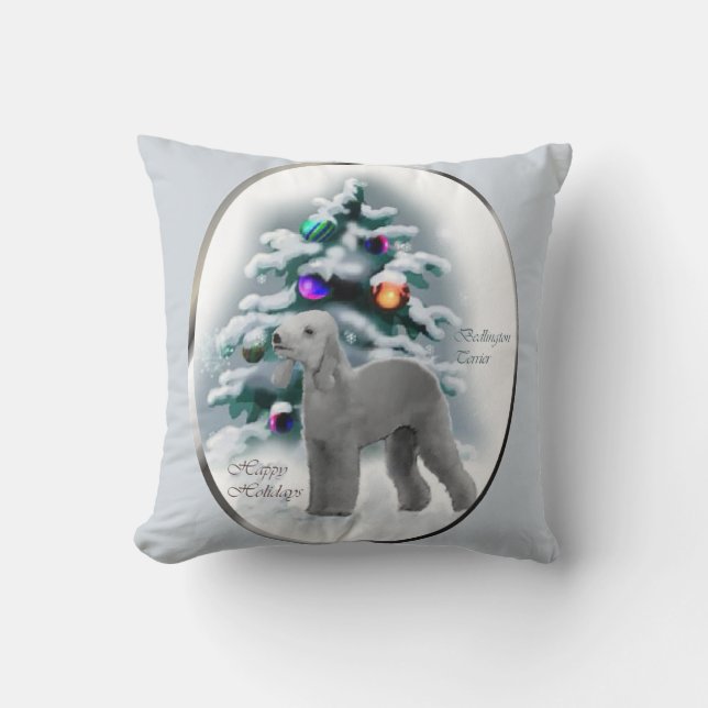 Bedlington Terrier Kerstmis Kussen (Voorkant)