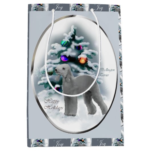 Bedlington Terrier Kerstmis Medium Cadeauzakje (Voorkant)