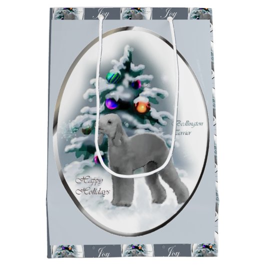 Bedlington Terrier Kerstmis Medium Cadeauzakje (Achterkant)