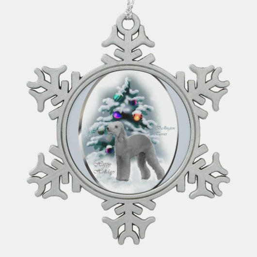 Bedlington Terrier Kerstmis Tin Sneeuwvlok Ornament (Voorkant)