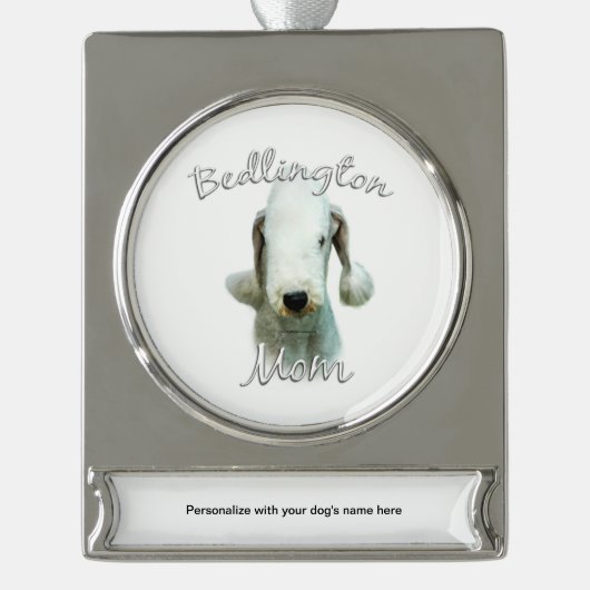 Bedlington Terriër Moeder 2 Verzilverd Banner Ornament (Voorkant)