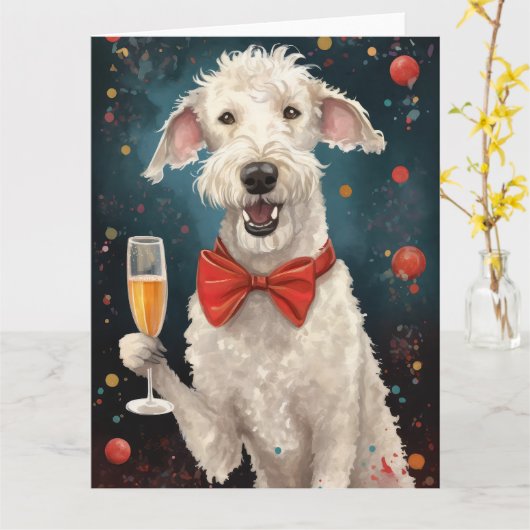 Bedlington Terrier Nieuwjaar Kaart (Gele Bloem)