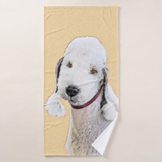 Bedlington Terrier Painting - Originele Dog Art Bad Handdoek (Badhanddoek)