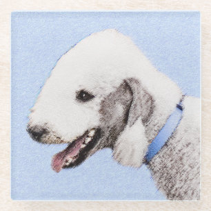 Bedlington Terrier Painting - Originele Dog Art Glazen Onderzetter