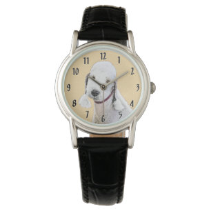 Bedlington Terrier Painting - Originele Dog Art Horloge