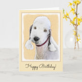 Bedlington Terrier Painting - Originele Dog Art Kaart (Gele Bloem)