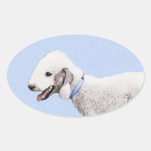 Bedlington Terrier Painting - Originele Dog Art Ovale Sticker