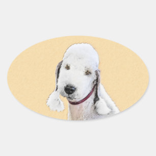 Bedlington Terrier Painting - Originele Dog Art Ovale Sticker