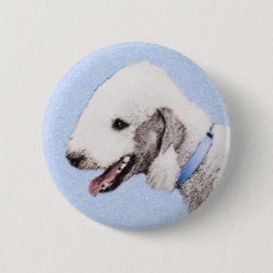 Bedlington Terrier Painting - Originele Dog Art Ronde Button 5,7 Cm