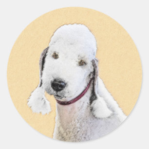 Bedlington Terrier Painting - Originele Dog Art Ronde Sticker