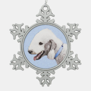 Bedlington Terrier Painting - Originele Dog Art Tin Sneeuwvlok Ornament