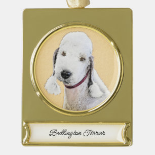 Bedlington Terrier Painting - Originele Dog Art Verguld Banner Ornament