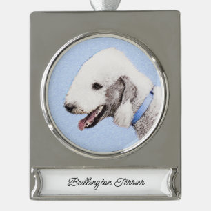 Bedlington Terrier Painting - Originele Dog Art Verzilverd Banner Ornament