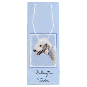 Bedlington Terrier Painting - Originele Dog Art Wijn Cadeautas