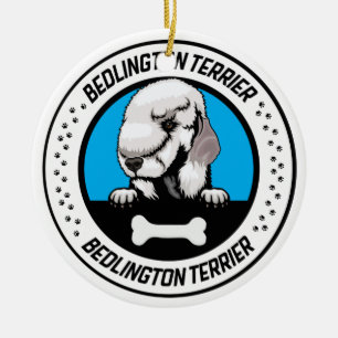Bedlington Terrier Peeking Illustration Badge Keramisch Ornament
