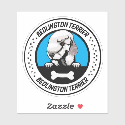 Bedlington Terrier Peeking Illustration Badge Sticker (Vel)