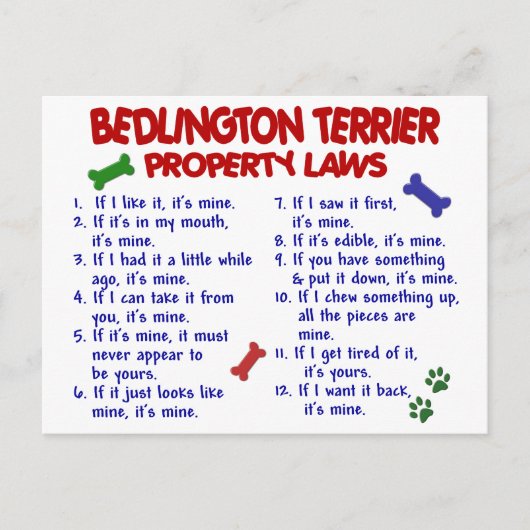 BEDLINGTON TERRIER Property Laws 2 Briefkaart (Voorkant)