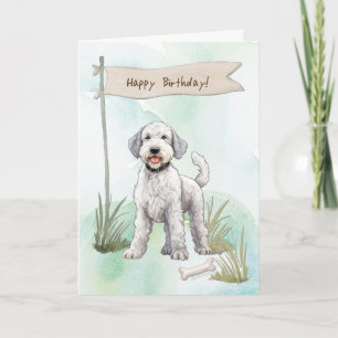 Bedlington Terrier ras hond onder verjaardagsbord Kaart