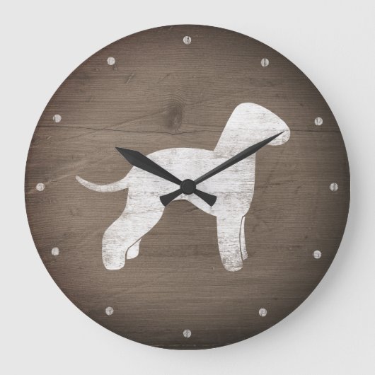 Bedlington Terrier Silhouette Rustic Style Grote Klok (Voorkant)