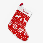 Bedlington Terrier Silhouettes Dogs Holiday Red Kleine Kerstsok (Voorkant (Hangend))