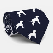 Bedlington Terrier Silhouettes Pattern Navy Blue Stropdas (Opgerold)