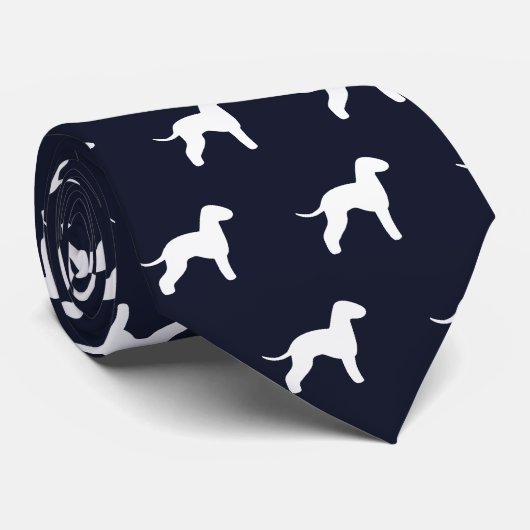 Bedlington Terrier Silhouettes Pattern Navy Blue Stropdas (Opgerold)