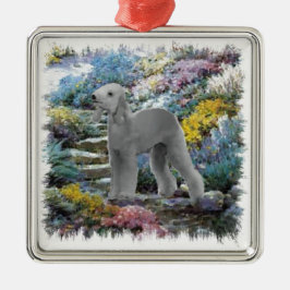 Bedlington Terrier Summer Garden Art Metalen Ornament