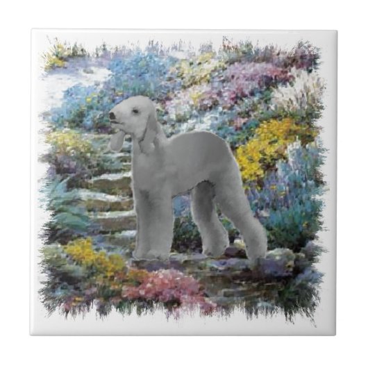 Bedlington Terrier Summer Garden Art Tegeltje (Voorkant)