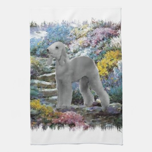 Bedlington Terrier Summer Garden Art Theedoek (Verticaal)