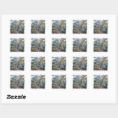 Bedlington Terrier Summer Garden Art Vierkante Sticker (Vel)