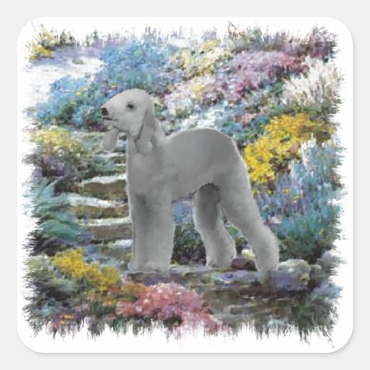 Bedlington Terrier Summer Garden Art Vierkante Sticker (Voorkant)