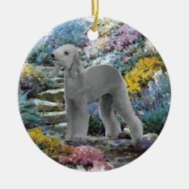 Bedlington Terrier Zomer Tuin Kunst Keramisch Ornament