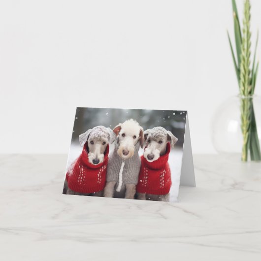 Bedlington Terriers in Kersttruien Kaart (Voorkant)