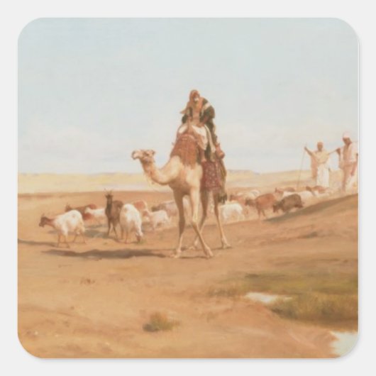 Bedouin in de woestijn, 1884 (olie op doek) vierkante sticker (Voorkant)