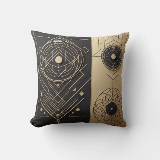 Bedrade geometrie in zwart en goud kussen (Voorkant)