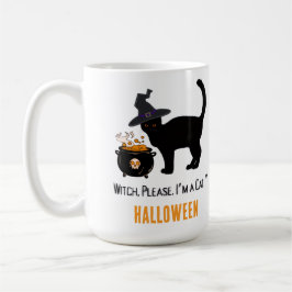 bedrade kat met heksenhoed in halloween bewerkbaar koffiemok