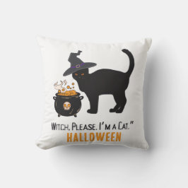 bedrade kat met heksenhut in halloween bewerkbaar buitenkussen
