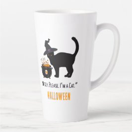 bedrade kat met heksenhut in halloween bewerkbaar latte mok