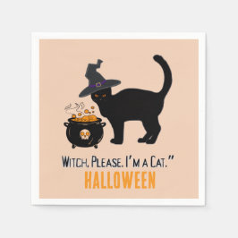 bedrade kat met heksenhut in halloween bewerkbaar servet