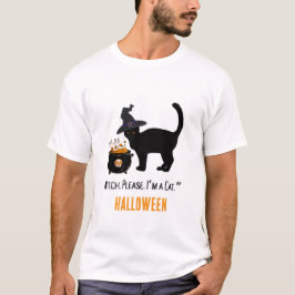 bedrade kat met heksenhut in halloween bewerkbaar t-shirt
