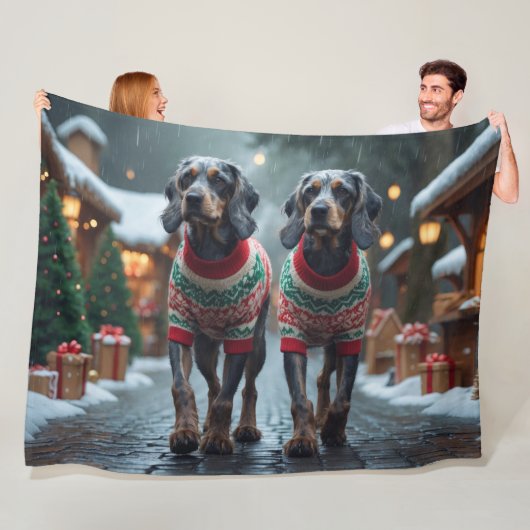 Bedrade Pointer Griffon Honden Kerst Sneeuw Fleece Deken (In situ)