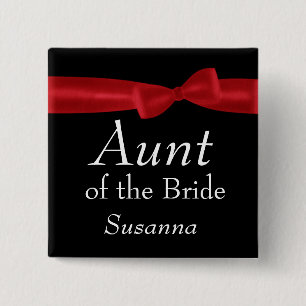 BEDRAG van Bride Red Bow Wedding Aangepaste naam Vierkante Button 5,1 Cm