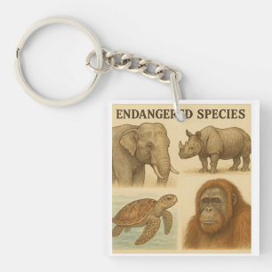 Bedreigde diersoorten illustratie sleutelhanger